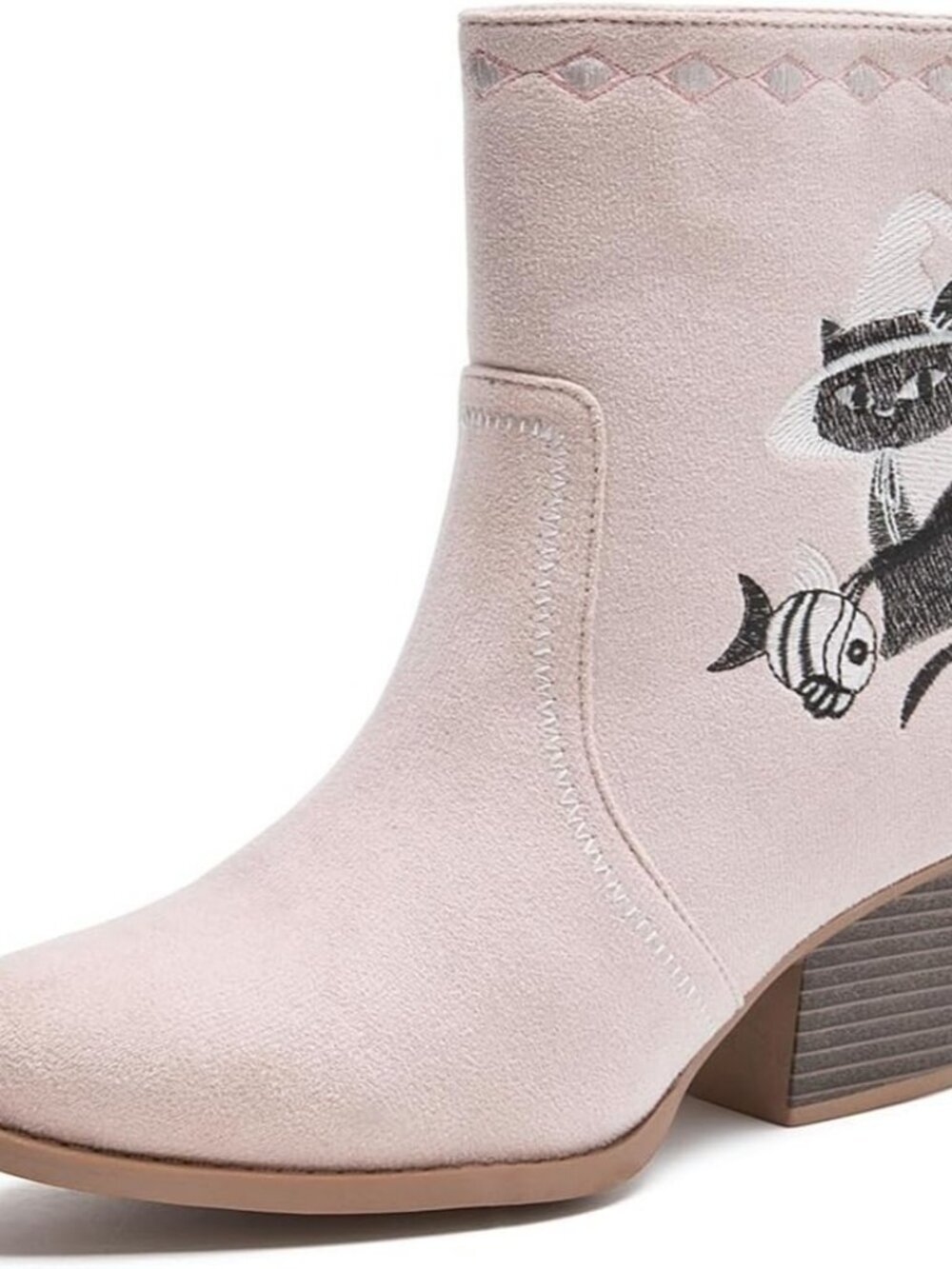Women's Pink Western Boots Cowgirl Low Chunky Heel Pointed Toe Mid Short